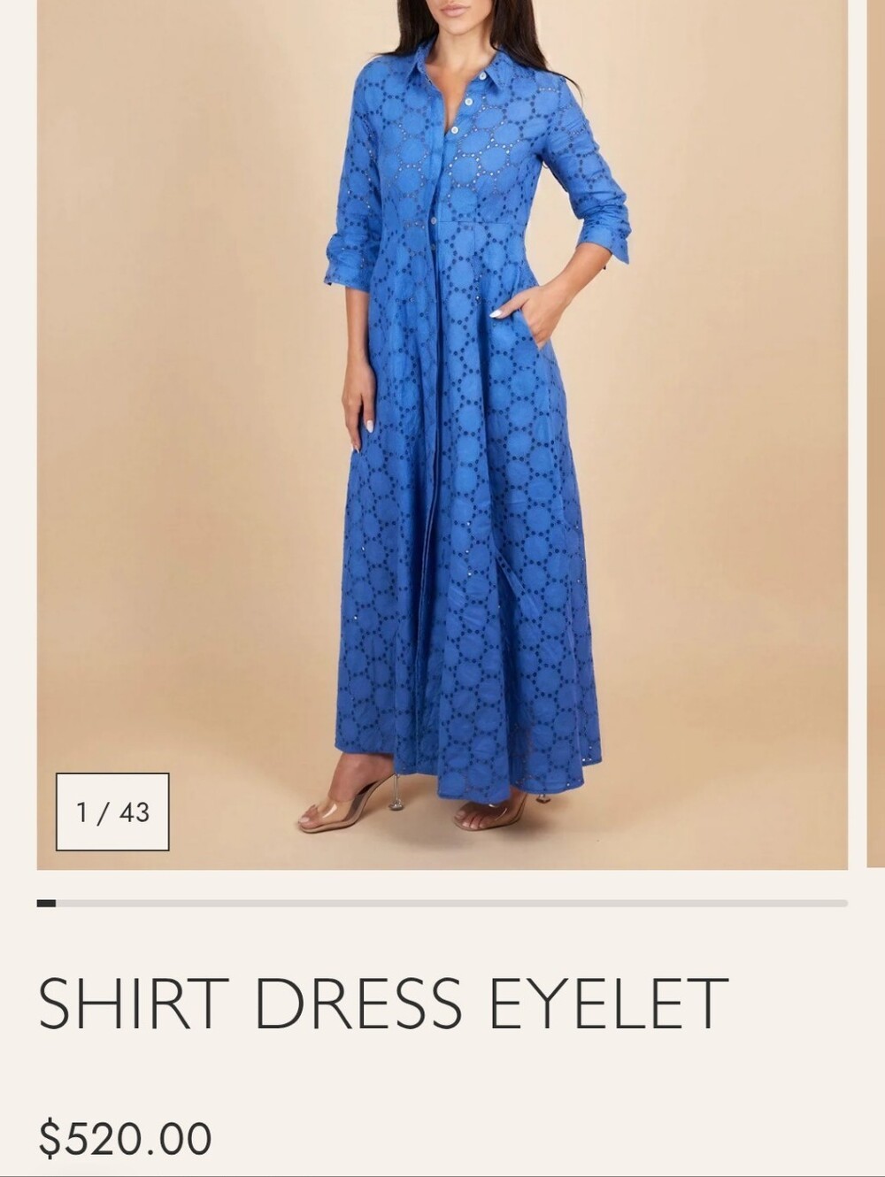 MARINA Blue Eyelet Maxi Shirt Dress - Long Sleeve - Picture 4 of 11